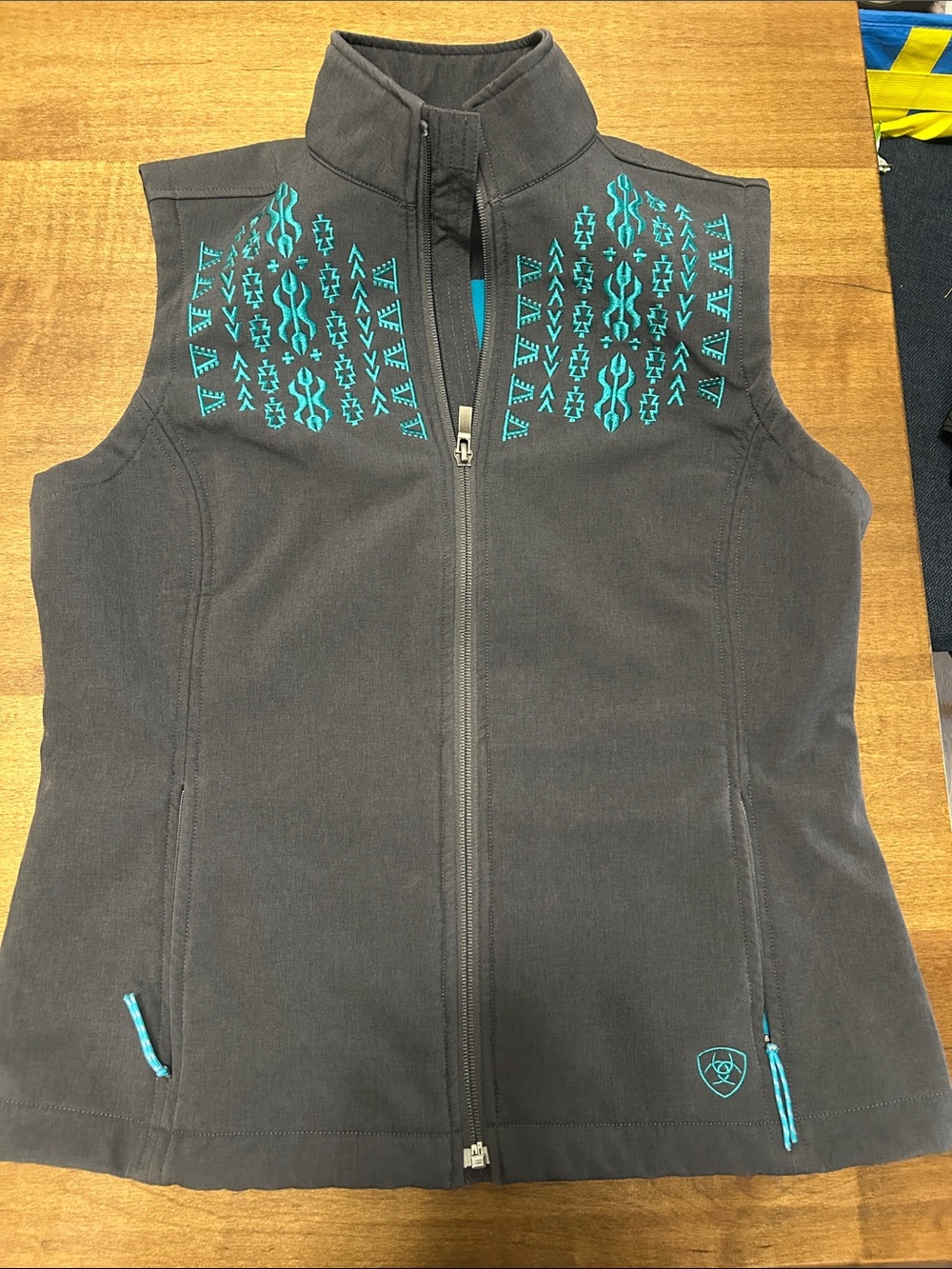 Ariat Grey Vest with Teal Embroidery Size M